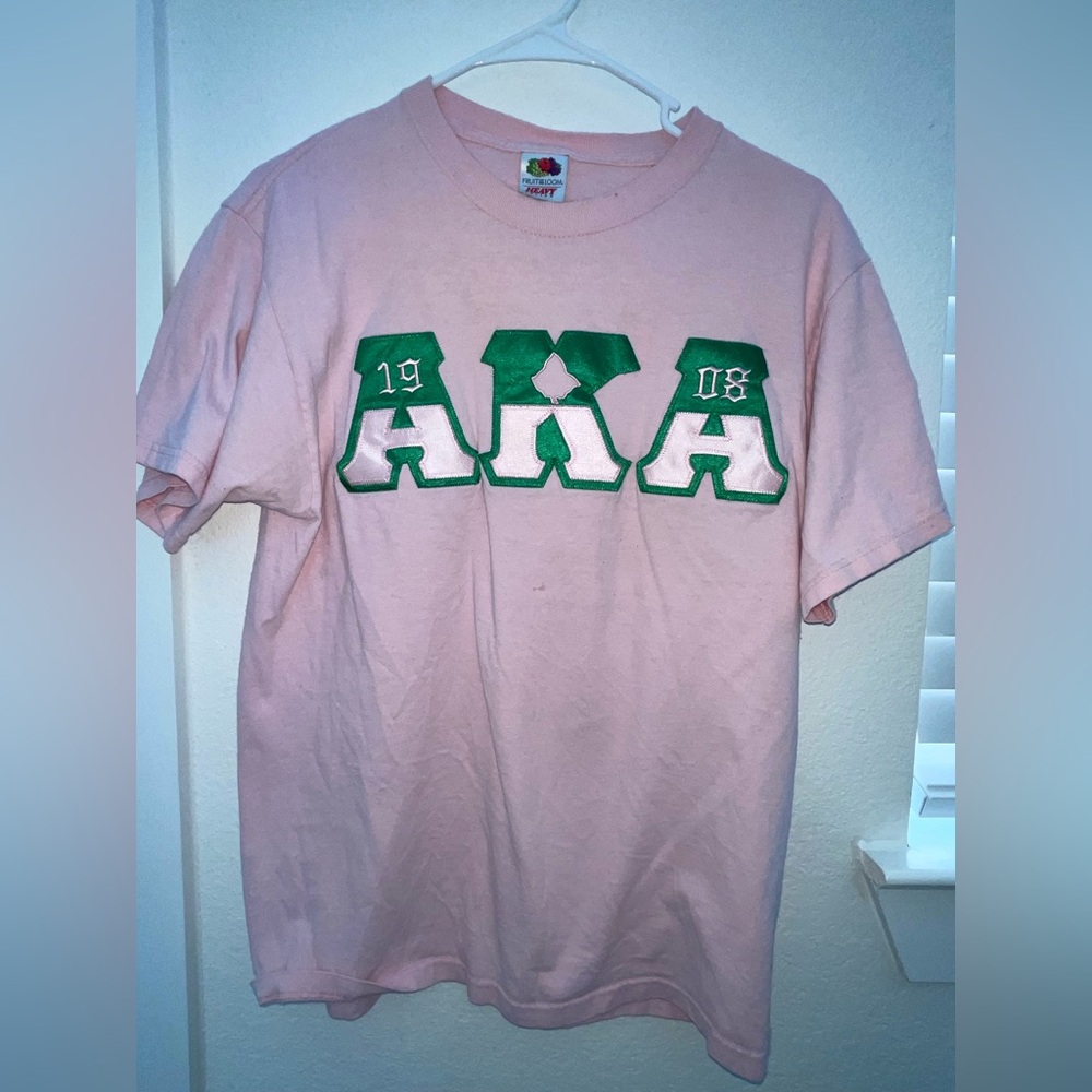 Fruit of the Loom Pink T-Shirt with Green and White Graphic